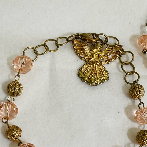 VINTAGE Czech Glass Pink Faceted Beaded Bracelet Jewelry Set - Picture 6 of 9
